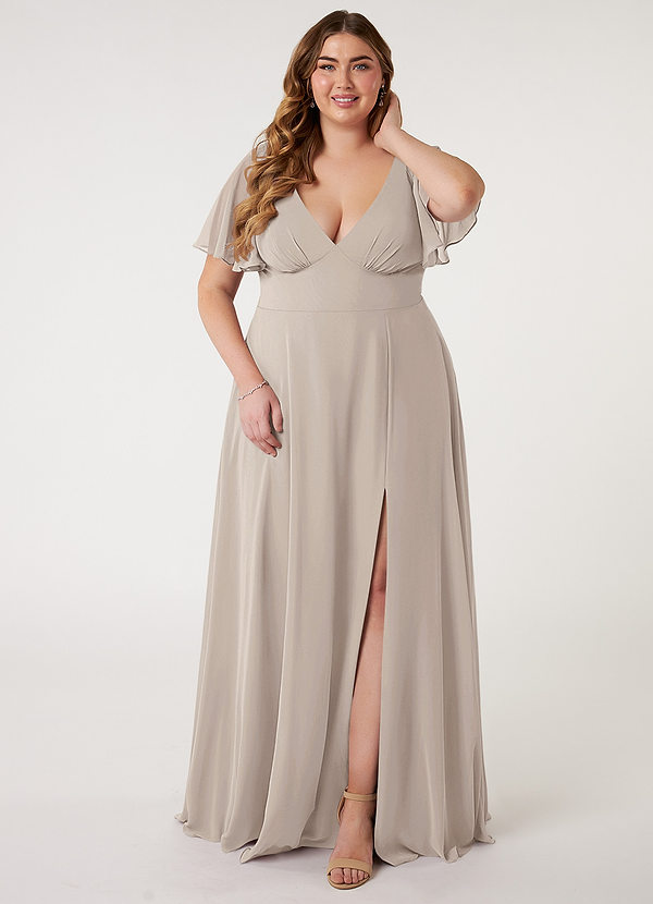 Azazie Kimber Bridesmaid Dresses Frost A-Line Flounce Sleeve Chiffon Dress image1