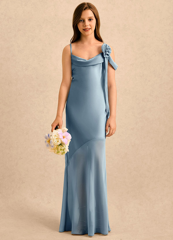 Azazie Kai Girls Formal Blomsterpigekjoler Skede Plisseret Stræk satin Gulv-længde Kjole image1