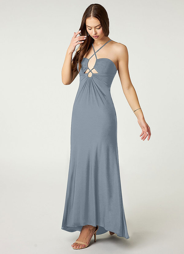 Azazie Finley Bridesmaid Dresses Sheath Sweetheart Neckline Luxe Knit Asymmetrical Dress image1