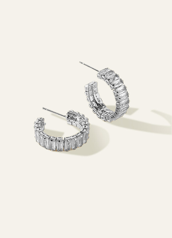 front Crystal Baguette Hoop Earrings
