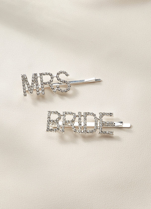 Pavé Crystal "Bride" & "Mrs" Hair Clip Set front