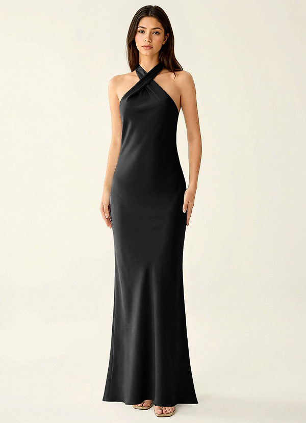 Manllanda Czarny Suknia balowa z satyny z kokardkami image1