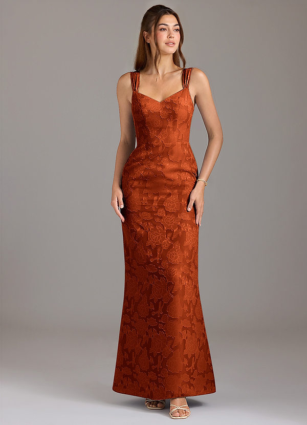 Azazie Denice Bridesmaid Dresses Paprika A-Line Pleated Floral Burnout Dress image1