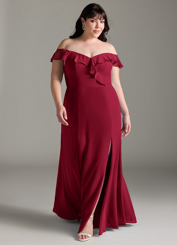 Azazie Sophie Bridesmaid Dresses Burgundy A-Line Off the Shoulder Chiffon Convertible Dress image1
