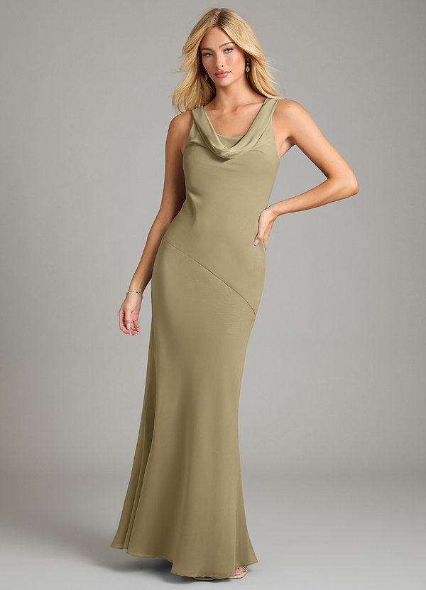 Azazie Rylina Bridesmaid Dresses Moss Green Mermaid Pleated Chiffon Dress image1