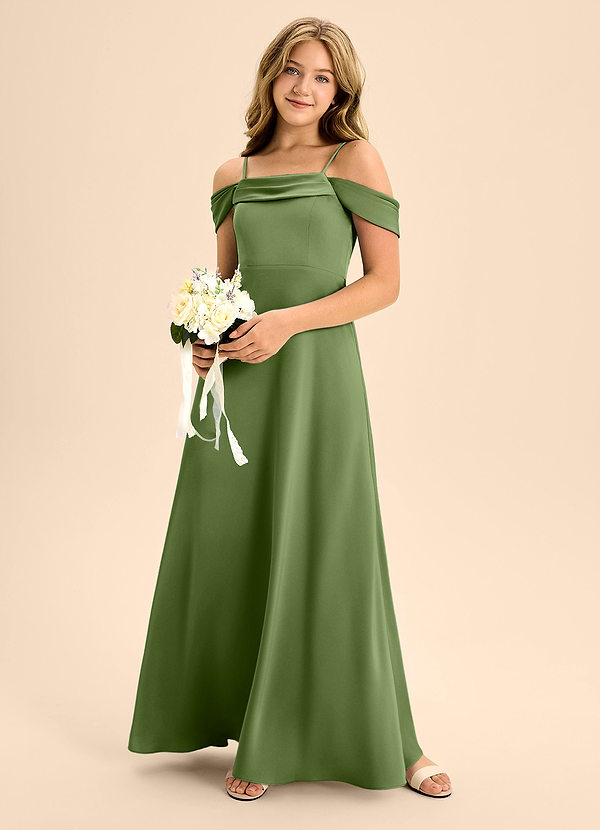 Azazie Anselie Junior Vestido de Enebro de Satén Elástico de Corte En A con Vestidos sin tirantes image1