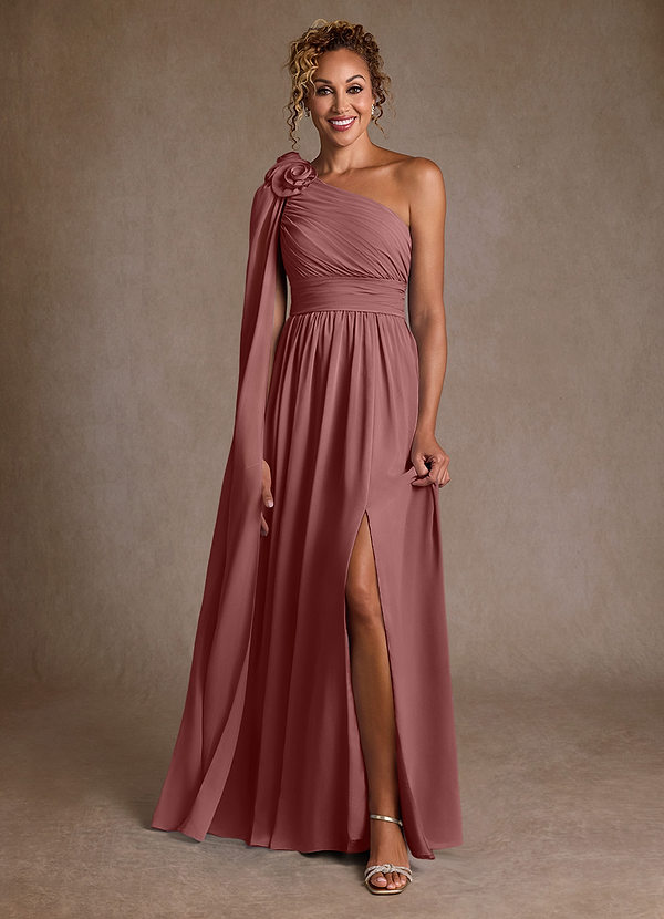 Azazie Lancaster Abiti da Mamma Sposa Abito A-Line in Chiffon Monospalla Rosa Del Deserto image1