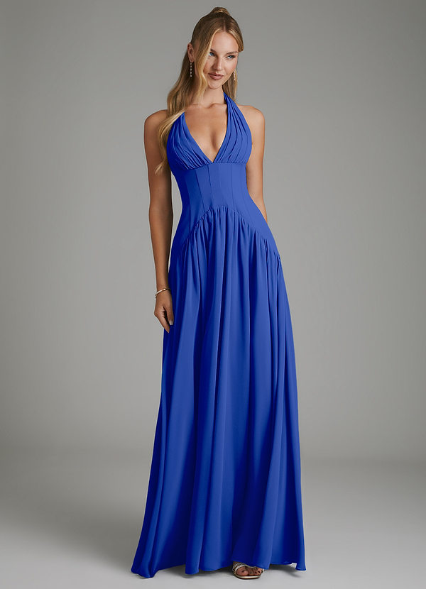 Alicia Bridesmaid Dresses Royal Blue A-Line Pleated Chiffon Dress image1