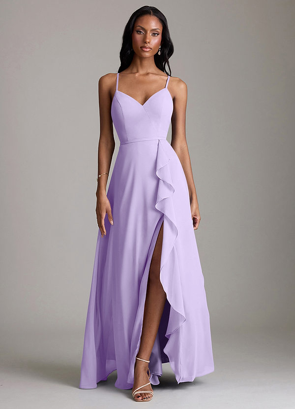 Azazie Naeem Bridesmaid Dresses Lilac A-Line V-Neck Ruffle Chiffon Dress image1
