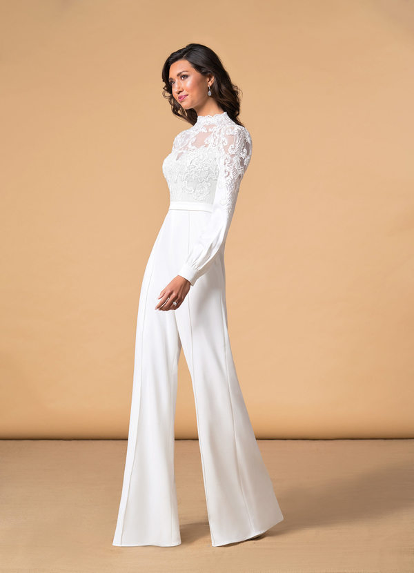 Azazie Cici Wedding Dresses High Neck Sequins Sequins Stretch Crepe Jumpsuit image1