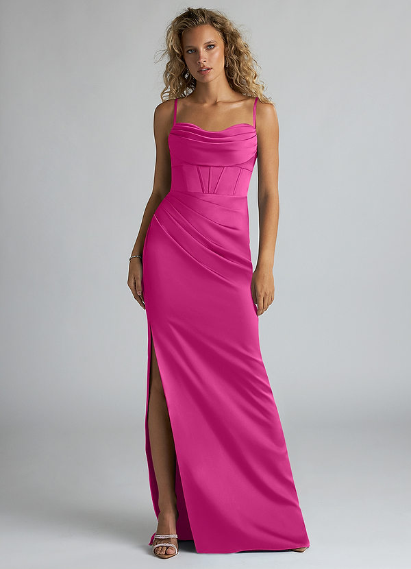Azazie Mai Brautjungfernkleider Etui Plissee Stretch-Satin Kleid Fuchsia image1