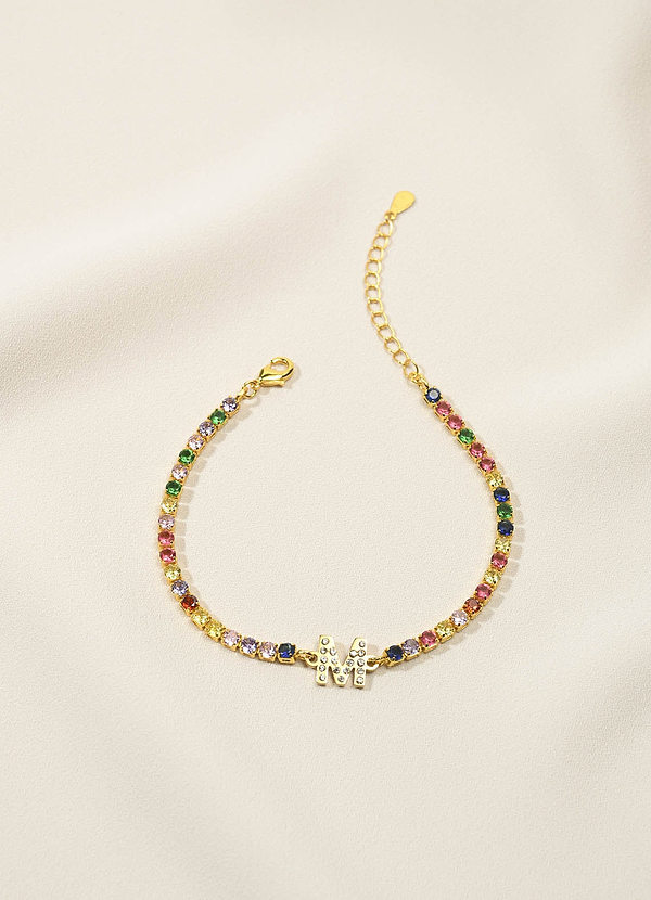 front Colorful Rhinestone Initial Tennis Bracelet