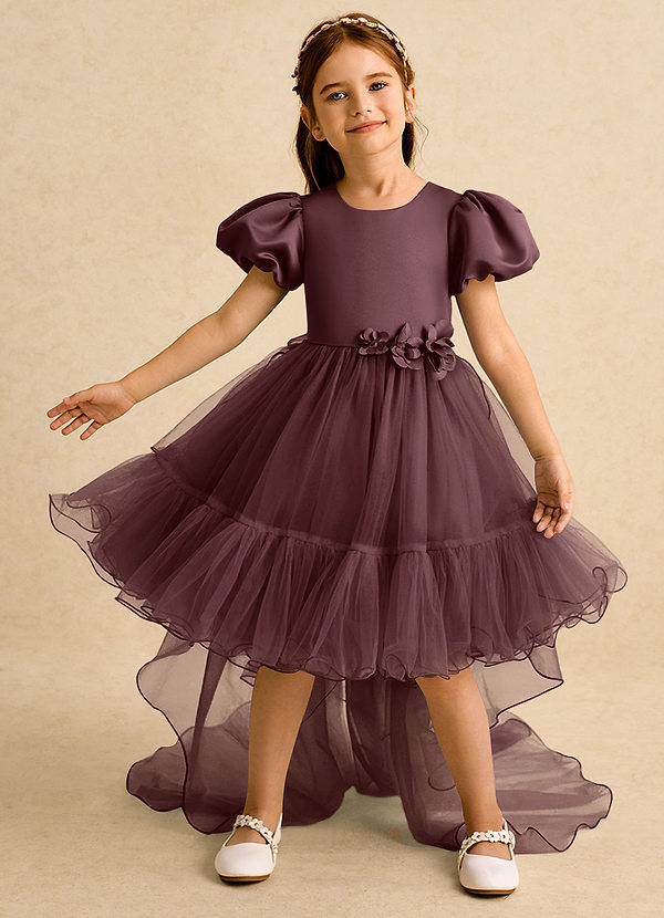 Azazie Cocoa Abiti da Ragazza di Fiori Abito Principessa in Tulle Plissettato Sangria image1