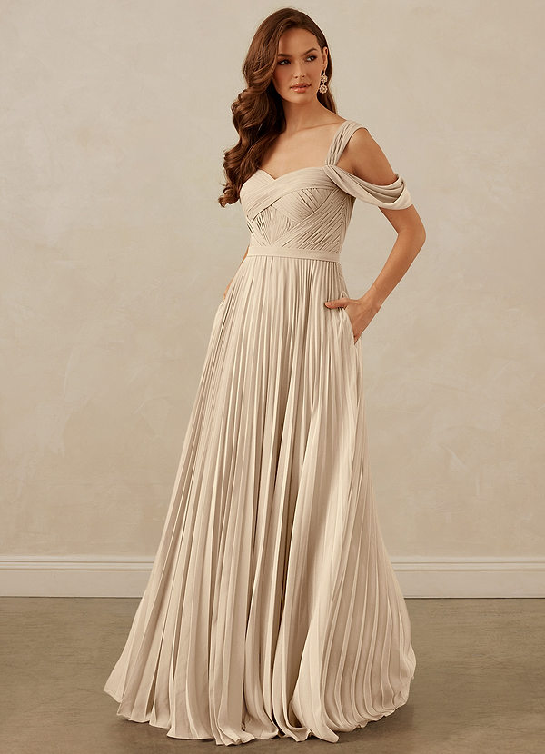 Christian Siriano Bridal for Azazie 1013 Bridesmaid Dresses Pleated Off Shoulder Chiffon A-Line Dress image1