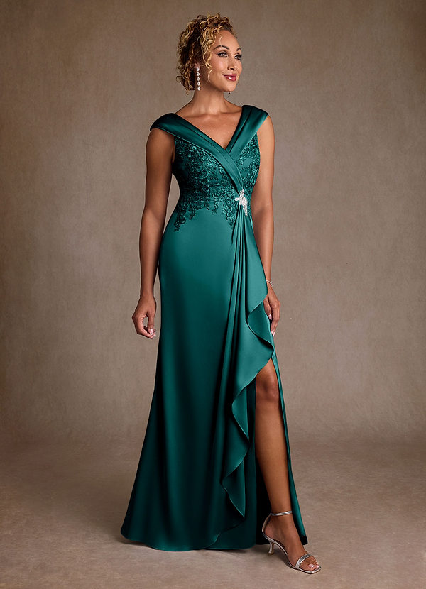 Azazie Santa Monica Mother of the Brides Dresses Peacock A-Line Lace Dress image1
