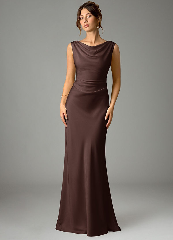 Azazie Kieryn Bridesmaid Dresses Ganache Mermaid Pleated Stretch Satin Dress image1