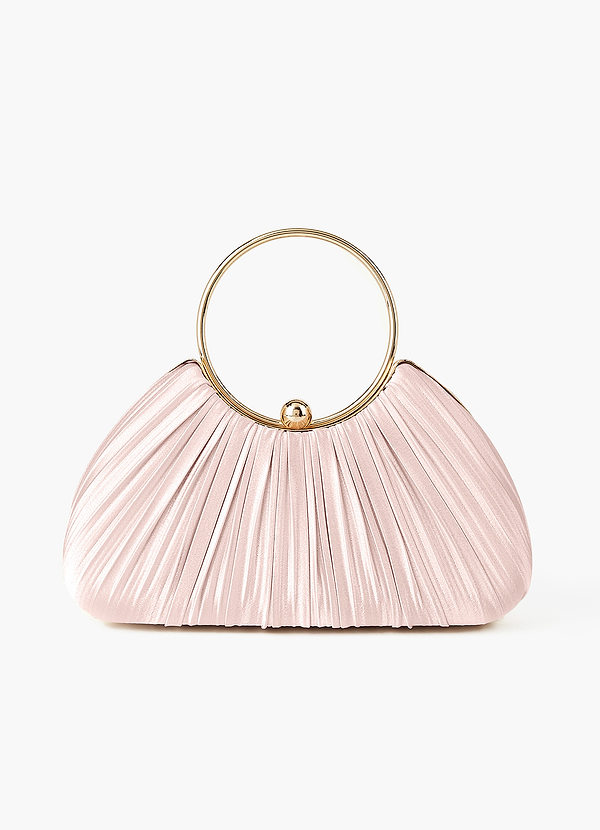 front Matching Color Metallic Satin Pleated Handbag