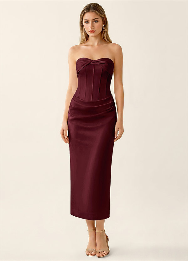 Georgina Wine Satin Corset Mermaid Midi Dress image1