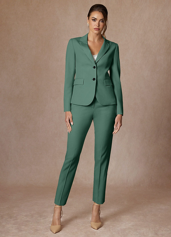 front Whitney Eukalyptus Strukturierter Stretch-Hosenanzug In Voller Länge