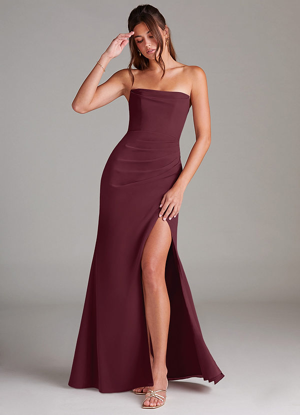 Azazie Leonis Abiti da Damigella Abito Convertibile Tubino in Chiffon Senza Cinturino Cabernet image1