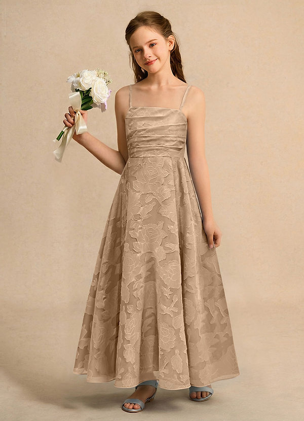 Azazie Pebbles Junior Formal Vestidos de Niña de Flores Vestido de Champán de Devorado Floral de Corte En A con Plisado image1