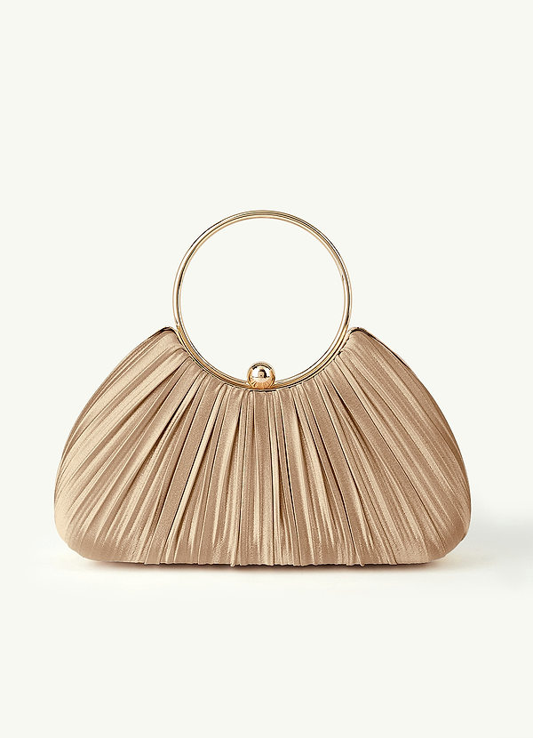 front Matching Color Metallic Satin Pleated Handbag