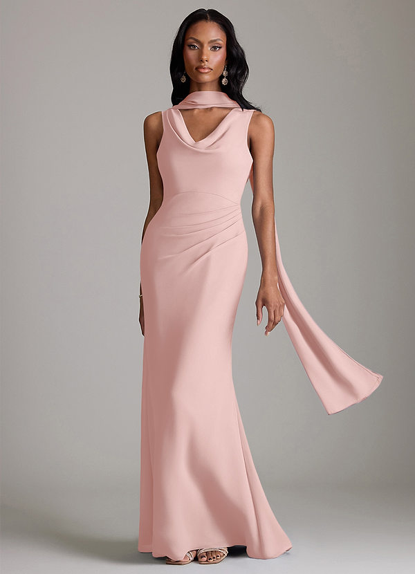 Azazie Linelle Bridesmaid Dresses Powder Pink Mermaid Pleated Chiffon Dress image1