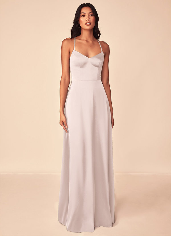 Azazie Mei Brautjungfernkleider A-Linie V-Hals Stretch-Satin Kleid Zartrosa image1