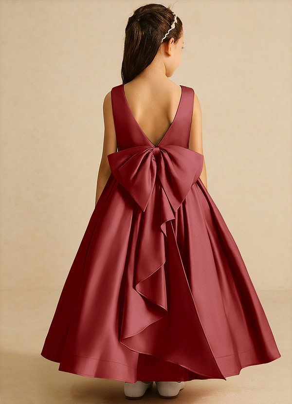 Azazie Cailee Flower Girl Dresses Rust Ball-Gown Pleated Matte Satin Dress image1
