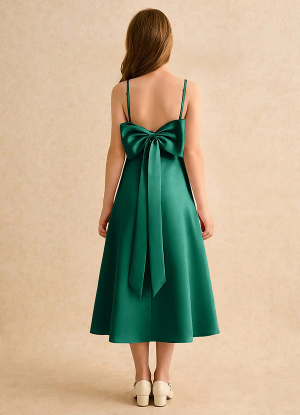 Azazie Jaella Girls Formal Sukienki dla dziewczynek sypiących kwiaty Linia A Pofałdowany Matowy satynowy Długość herbaty Sukienka image1