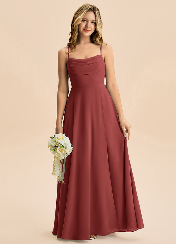 Azazie Bear Junior Terracotta A-Line Pleated Chiffon Dress image1