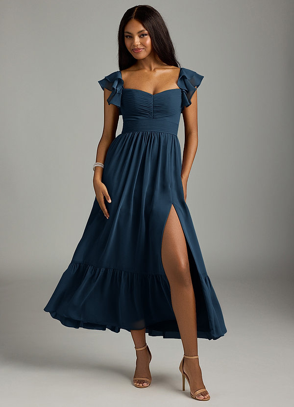 Azazie Anaya Brautjungfernkleider A-Linie Herzausschnitt Chiffon Kleid Dunkelmarine image1