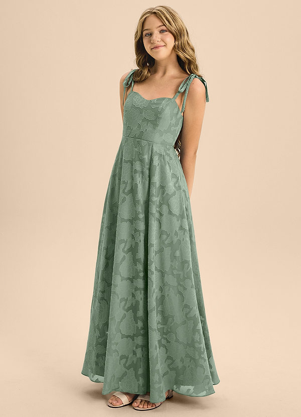 Azazie Rosey Junior Matcha A-Line Sweetheart Neckline Floral Burnout Dress image1