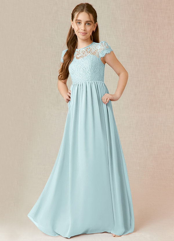 Azazie Delevingne Junior Robe Trapèze en Mousseline de soie Dentelle Brume image1