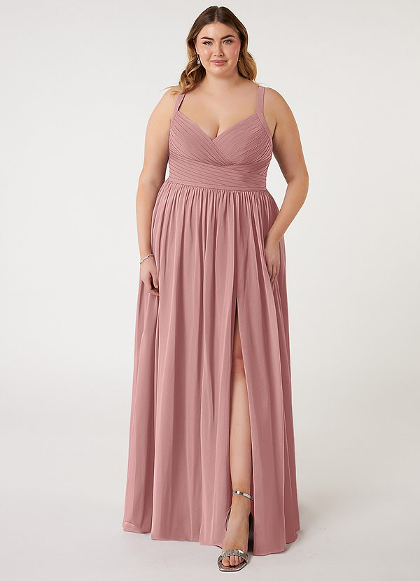 Azazie Chanel Bridesmaid Dresses Dusty Rose A-Line Pleated Chiffon Dress image1