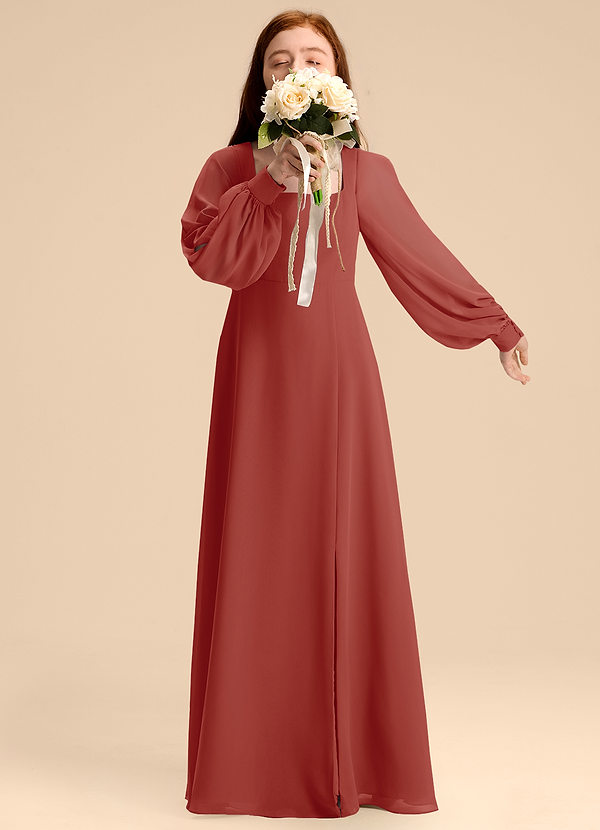 Azazie Bondi Junior Abito A-Line in Chiffon Blusa Terracotta image1