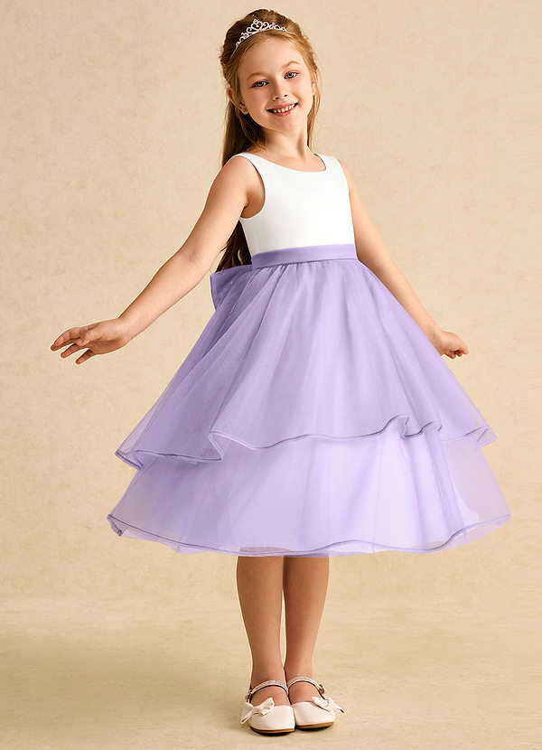 Azazie Rene Flower Girl Dresses Ivory Lilac A-Line Bow Tulle Dress image1