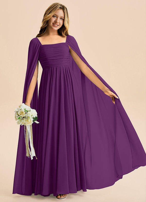 Azazie Calista Junior Grape A-Line Pleated Chiffon Dress image1