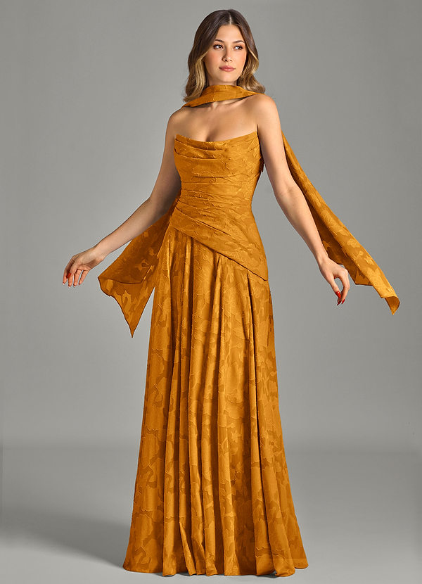 Azazie Gabriela Bridesmaid Dresses Butterscotch A-Line Strapless Floral Burnout Dress image1