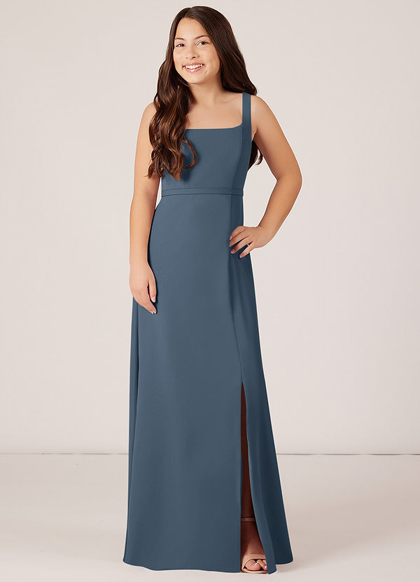 Azazie Renee Junior A-Linie Seitliche Cut-Outs Chiffon Kleid Neptunblau image1