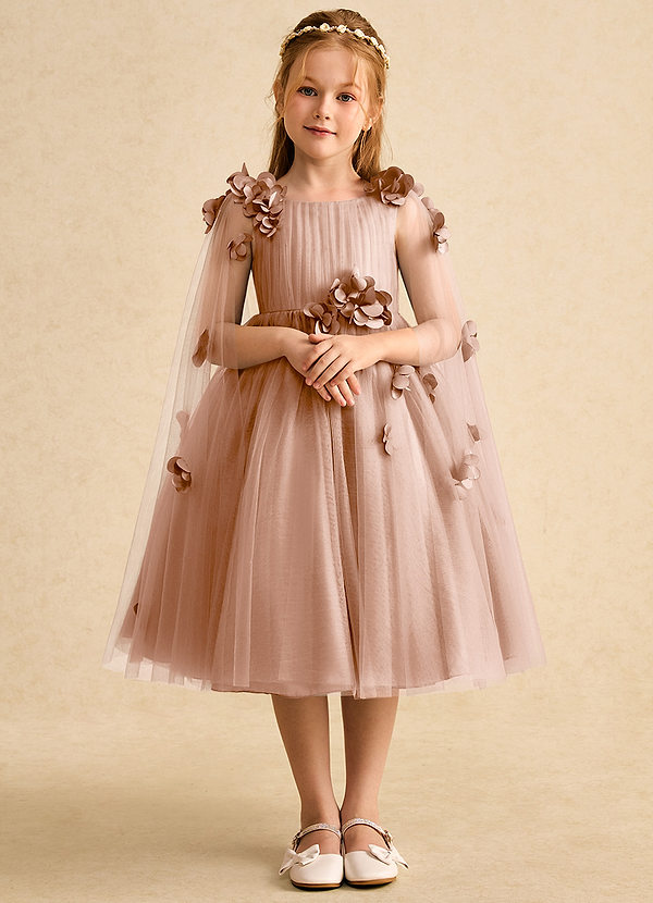 Azazie Staria Blumenkinder Kleider Ballkleid Gestreift Tüll Kleid Champagner Rosa image1