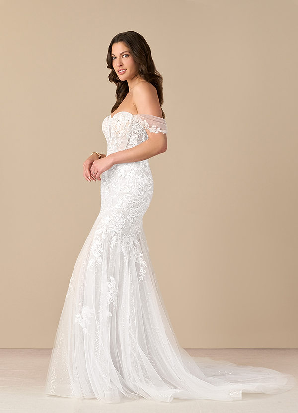 Azazie Leilani Robe de Mariée Robe Sirène en Tulle Paillettes Blanc De Diamant image1