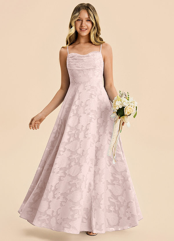 Azazie Bear Junior Blushing Pink A-Line Pleated Floral Burnout Dress image1