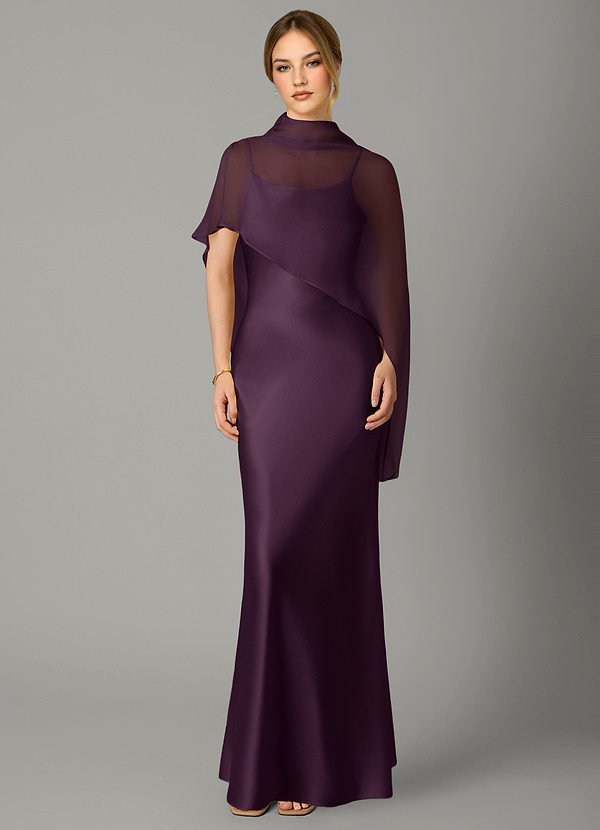 Azazie Jaleesa Bridesmaid Dresses Plum A-Line High Neck Stretch Satin Dress image1
