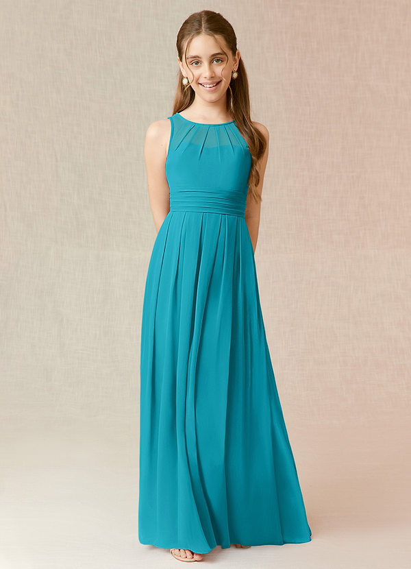 Azazie Bibiane Junior Jade A-Line Pleated Chiffon Dress image1