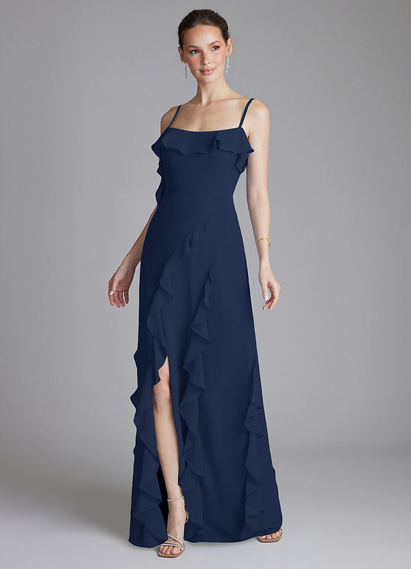 Azazie Malia Bridesmaid Dresses Dark Navy Sheath Ruched Chiffon Dress image1