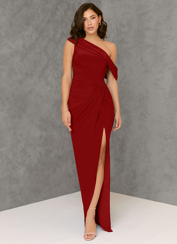 Azazie Rorie Bridesmaid Dresses Scarlet Fitted One Shoulder Luxe Knit Dress image1