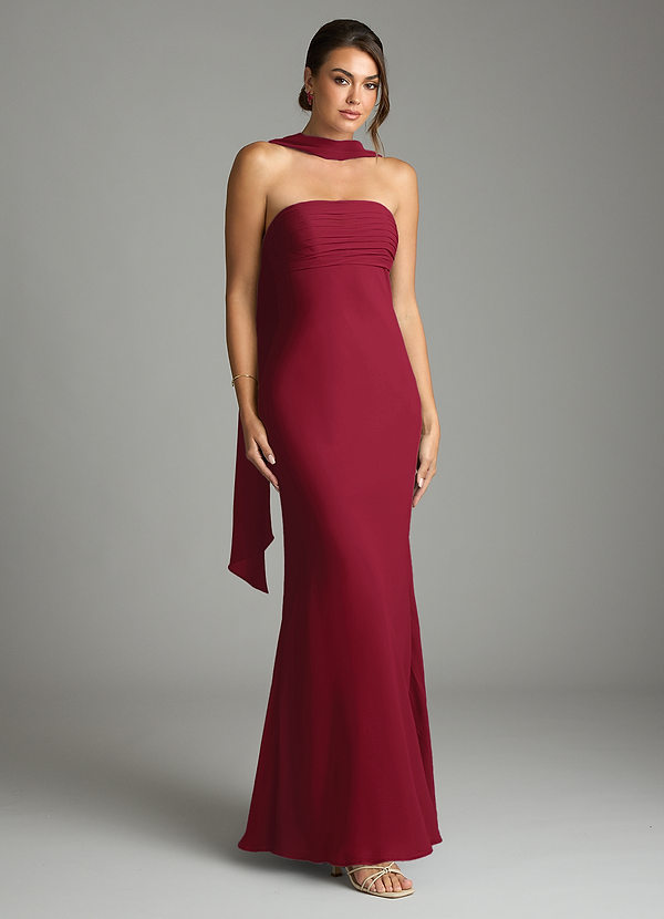 Azazie Saylor Brudtärneklänningar Klä av Sjöjungfru i Chiffong Axelbandslös Bourgogne image1