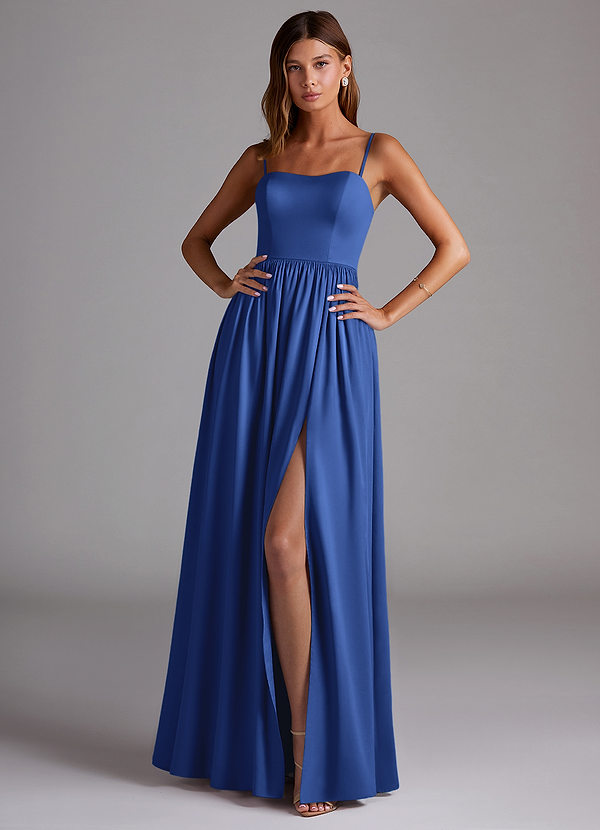 Azazie Calianna Bridesmaid Dresses Royal Blue A-Line Off the Shoulder Stretch Satin Convertible Dress image1