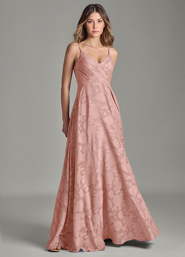 Azazie Amani Vestidos de Dama de Honor Vestido Roseta de Esgotamento Floral de Linha A com Plissado image1